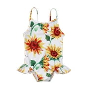 Newborn Baby Girl One-Piece Swimsuit Sunflower Print Sleeveless Ruffled Bikini 6M 12M 18M 24M Infant Swimwear Bathing Suit